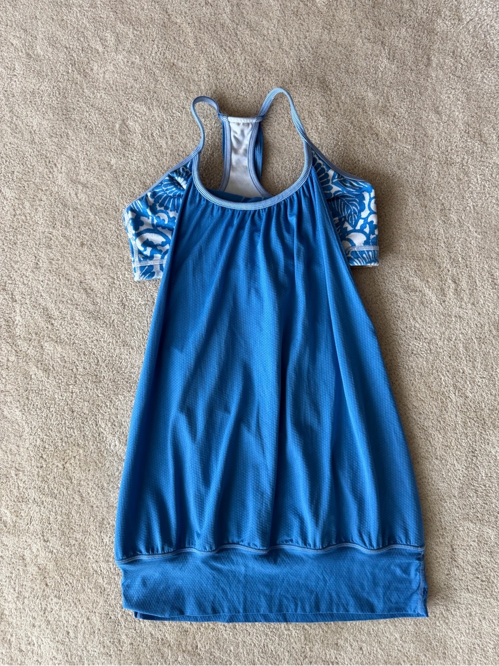 Lululemon Blue Racerback Athletic Tank with Patterned Sleeve Insets